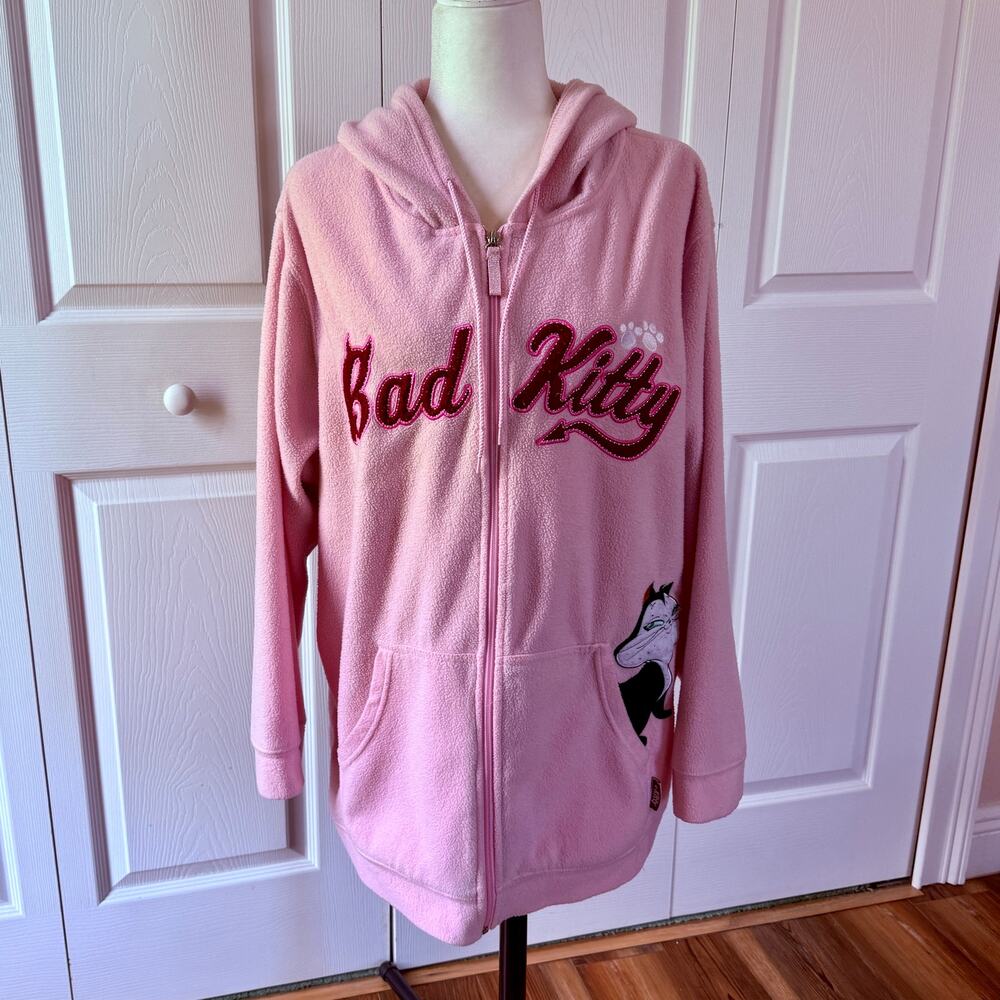 VTG Womens Looney Tunes Penelope Pussycat Bad Kitty PLUS SIZE Pink Fleece Hoodie
